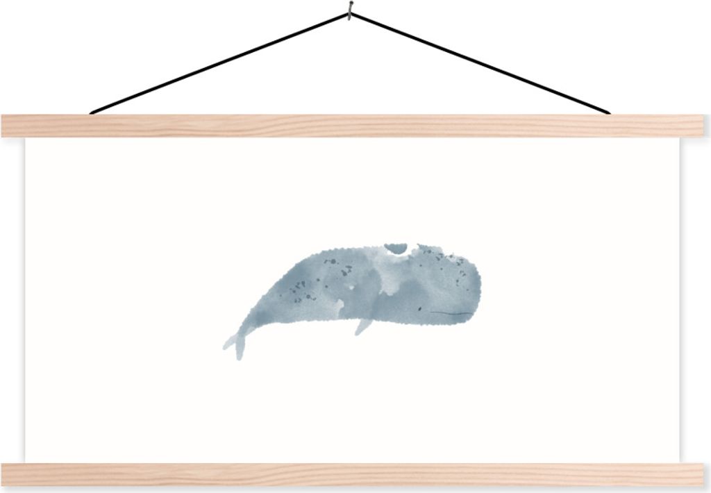 MuchoWow Textilposter Fische - Tiere - Grau - Aquarell 120x60 cm mit holzfarbenen Rahmen - Klemmleiste