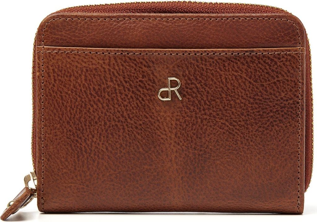 dR Amsterdam Kleine Ledergeldbörse für Frauen mit RFID | Kartenetui mit Reißverschluss Milan - 28184 Cognac