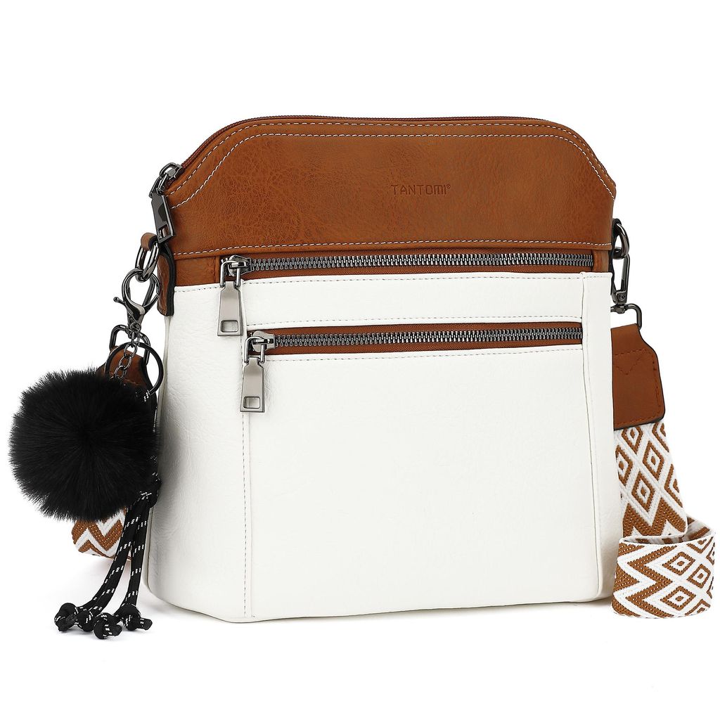 Damen Umhängetasche mittelgroß, Schultertasche mit mehreren Fächern, Crossbody Bag Handtaschen für Frauen mit Verstellbarem Breitem Gurt