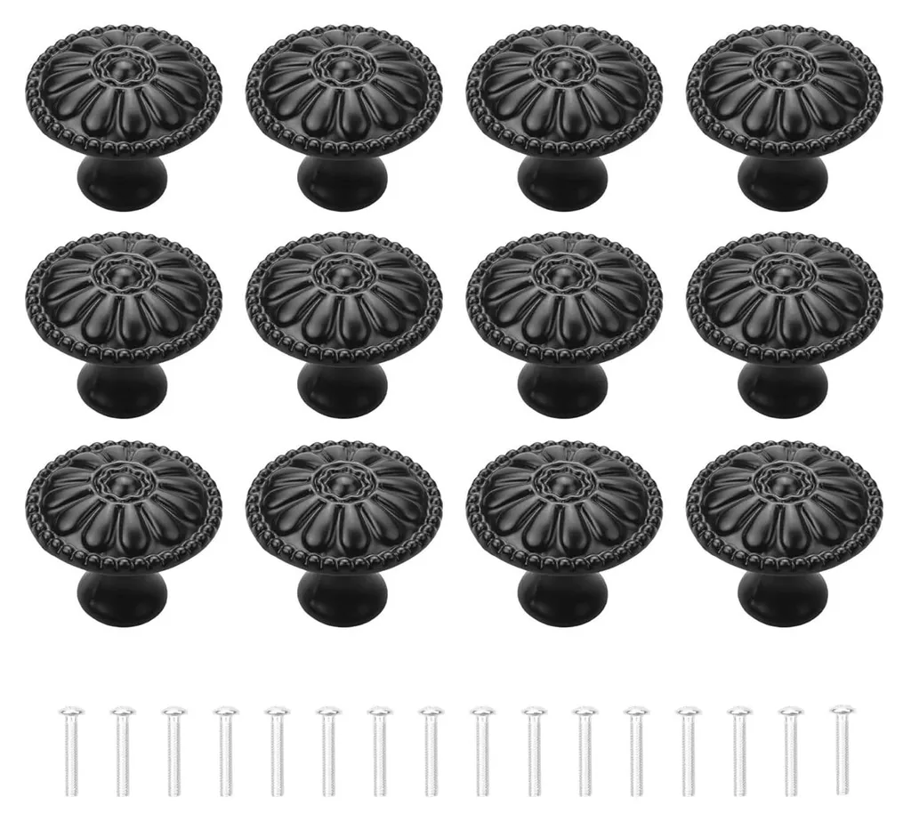 Poignées de Meubles Rondes Noires 32mm Style Rétro Lot de 12 Pièces
