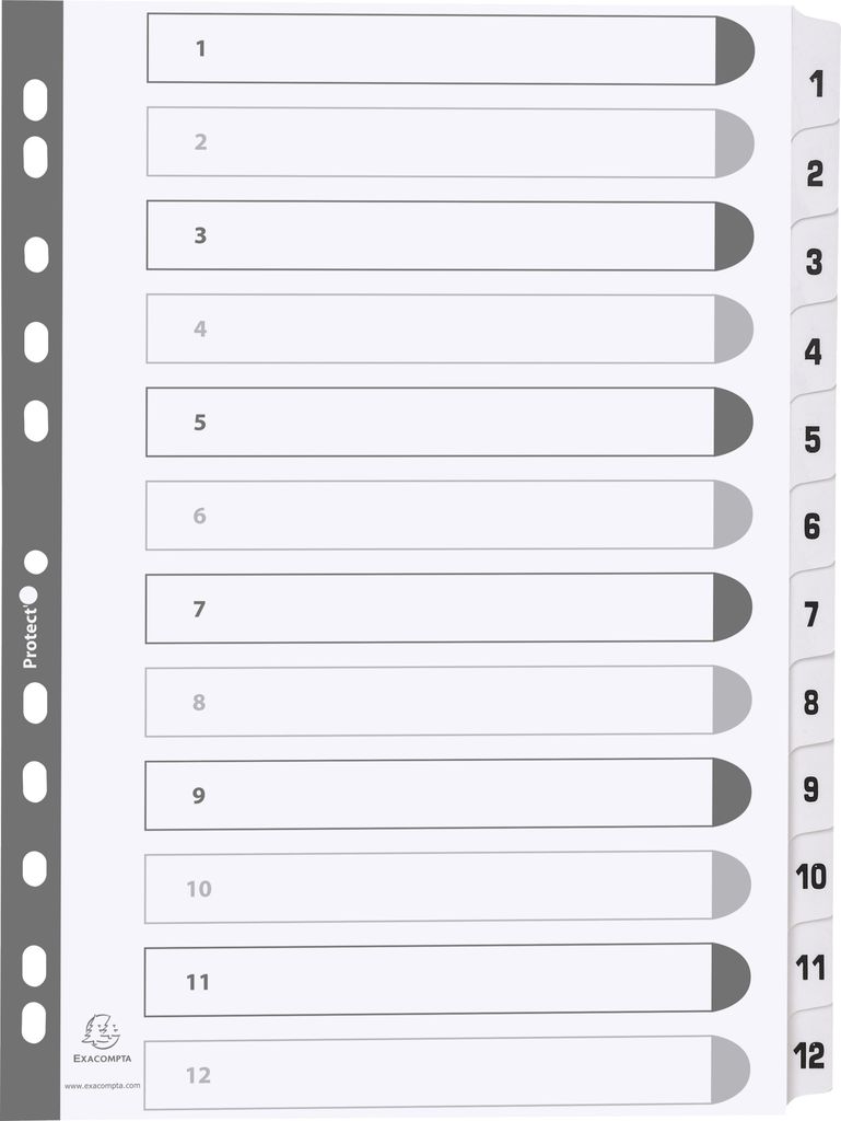 Exacompta 25x Register 12 Taben von 1 bis 12 A4 Weiß MWD1-12Z
