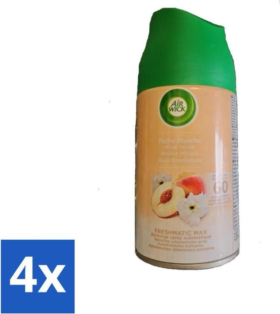 Air Wick - Lufterfrischer Nachfüller - Weißer Pfirsich - Automatisches Spray - 250 ml - Vorteilspack - 4 Stücke
