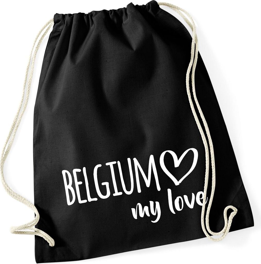 Huuraa Turnbeutel Belgium my love 12 Liter Black Baumwolle Rucksack Geschenkidee