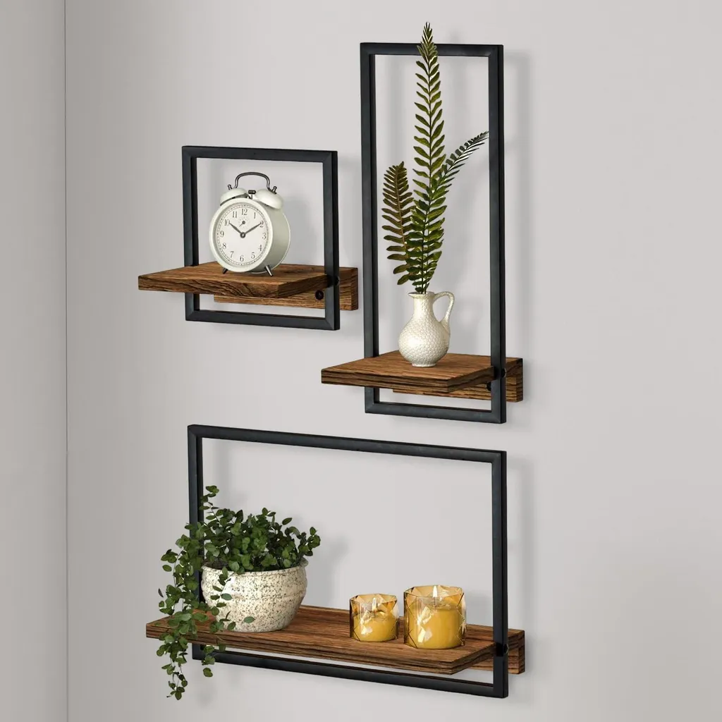 Étagère murale design géométrique en bois véritable et métal robuste