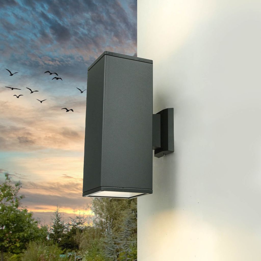 Außenleuchte Anthrazit Up Down IP54 eckig H: 30 cm 2x E27 Outdoor Wandlampe Haus Hof Balkon