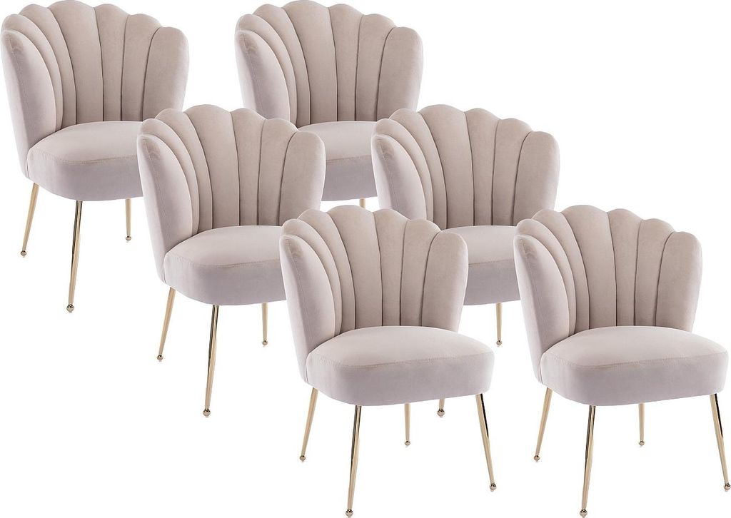 6er Set Stühle aus Velours und vergoldetem Stahl - Beige - Produktbild 