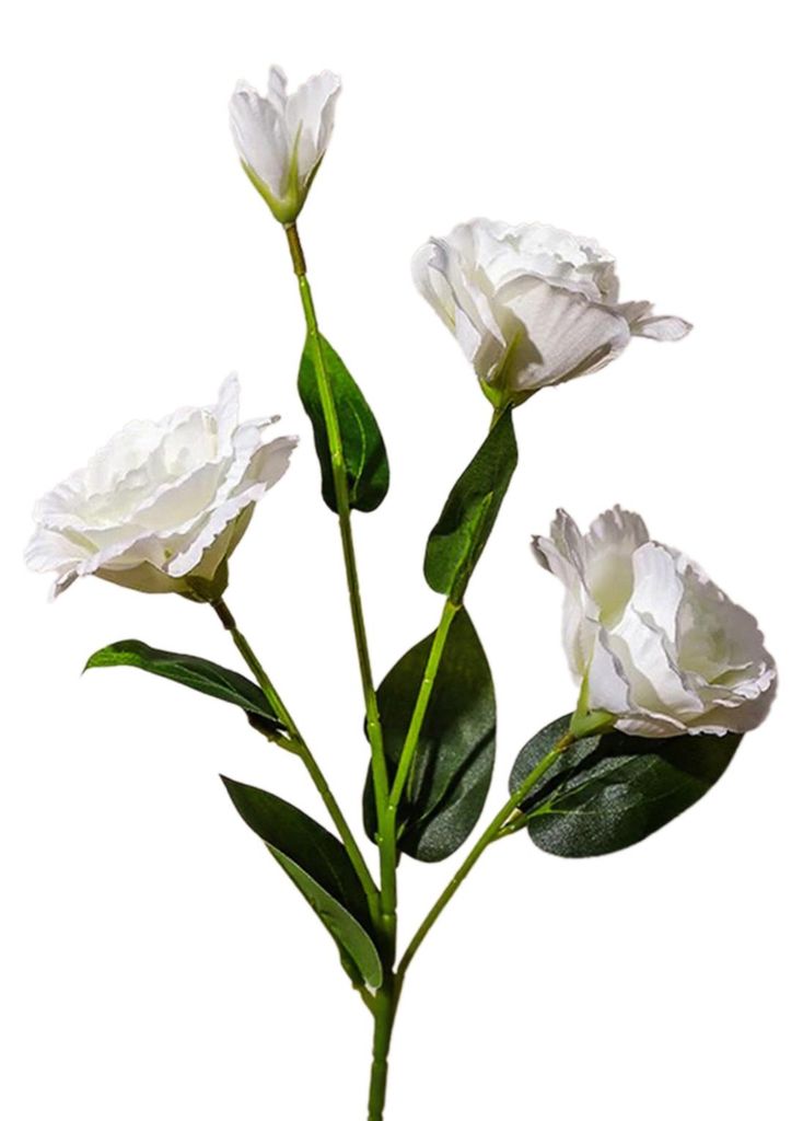 27,5 Zoll (ca. 70 cm) langer künstlicher Lisianthus-Zweig aus Seide mit langem Stiel, bestehend aus 3 Blütenköpfen und 1 Knospe, ideal als DIY-T...