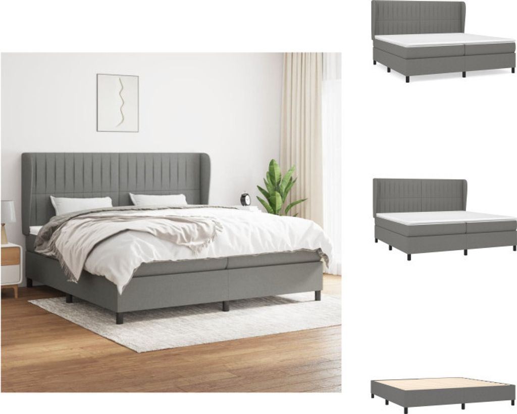 vidaXL Boxspringbett mit Matratze Dunkelgrau 200x200 cm Stoff - Betten & Bettgestelle