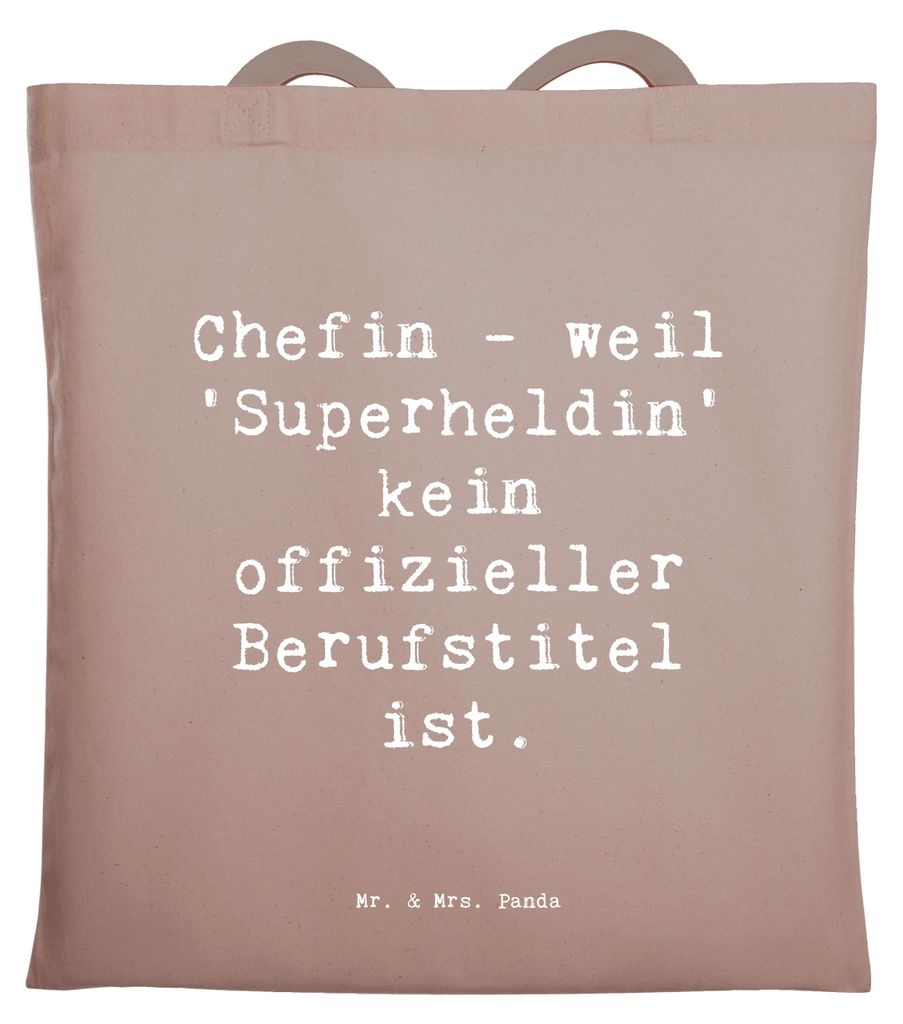 Mr. & Mrs. Panda Jutetasche Spruch Chefin Superheldin - Braun Pastell - Geschenk, Tote Bag, Laptoptasche, Tragetasche, Teamleiterin, Team Manager, ...