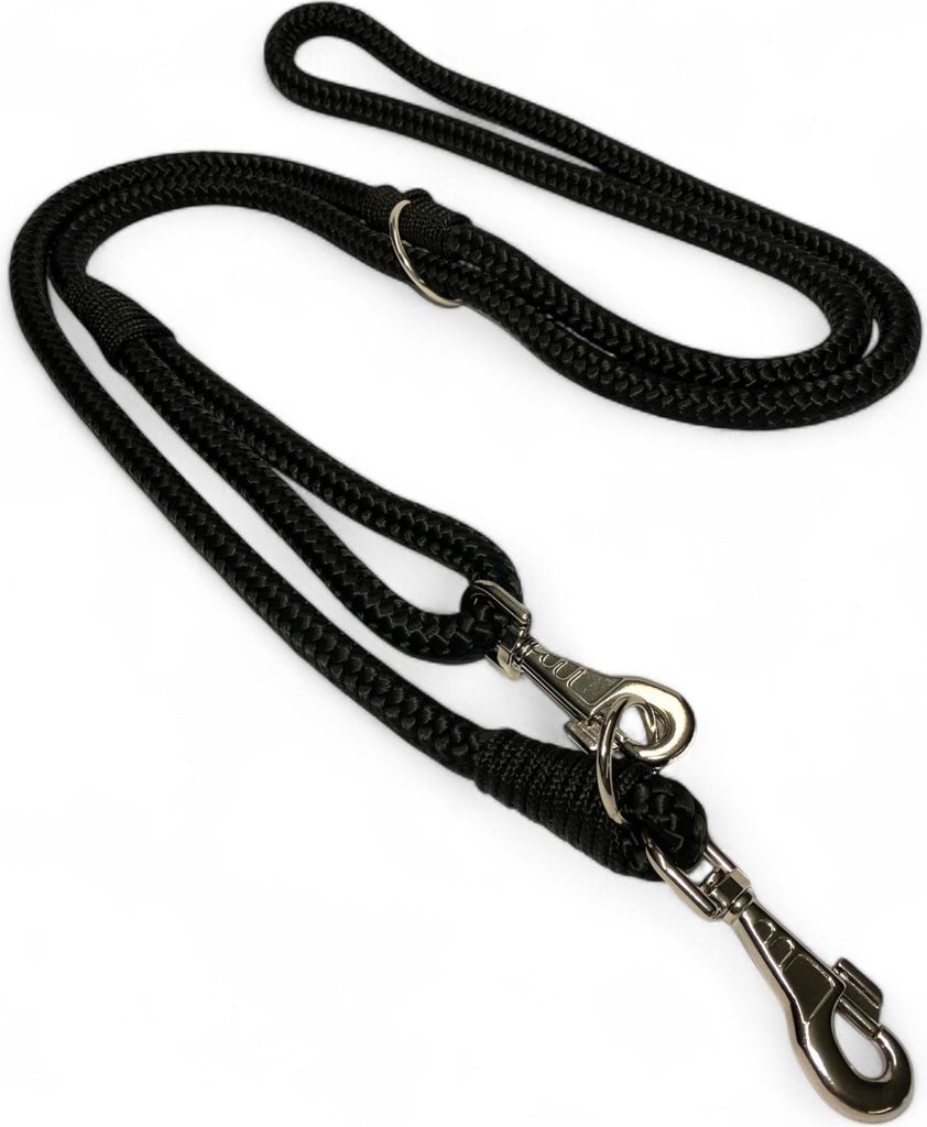 Hundeleine Umhängeleine Nylon Robust 2,50 m Doppelleine 3-fach verstellbar 8 mm schwarz