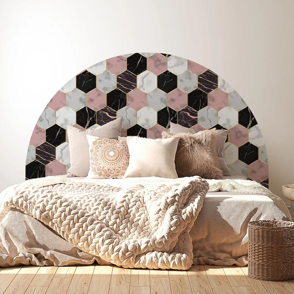 Déco tête de lit adhésive MAT format XXL 240 cm motif Tomette graphique