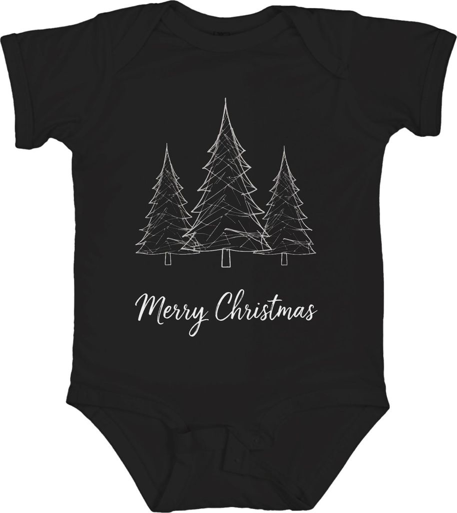 Merry Christmas Weihnachtsbaum Skizze Tannenbaum Handgezeichnet Unisex Baby Body, Schwarz, 12/18