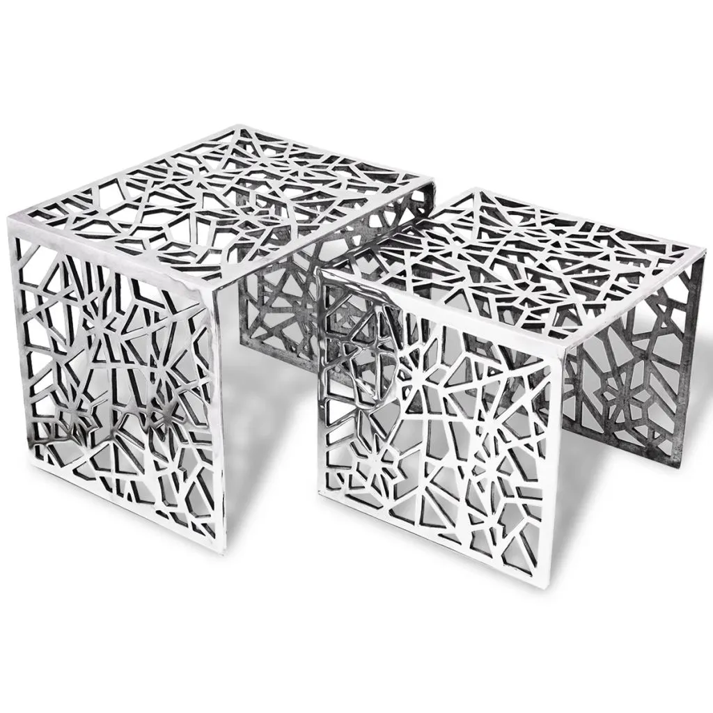 Tables d'appoint en aluminium argenté au design géométrique moderne - 4