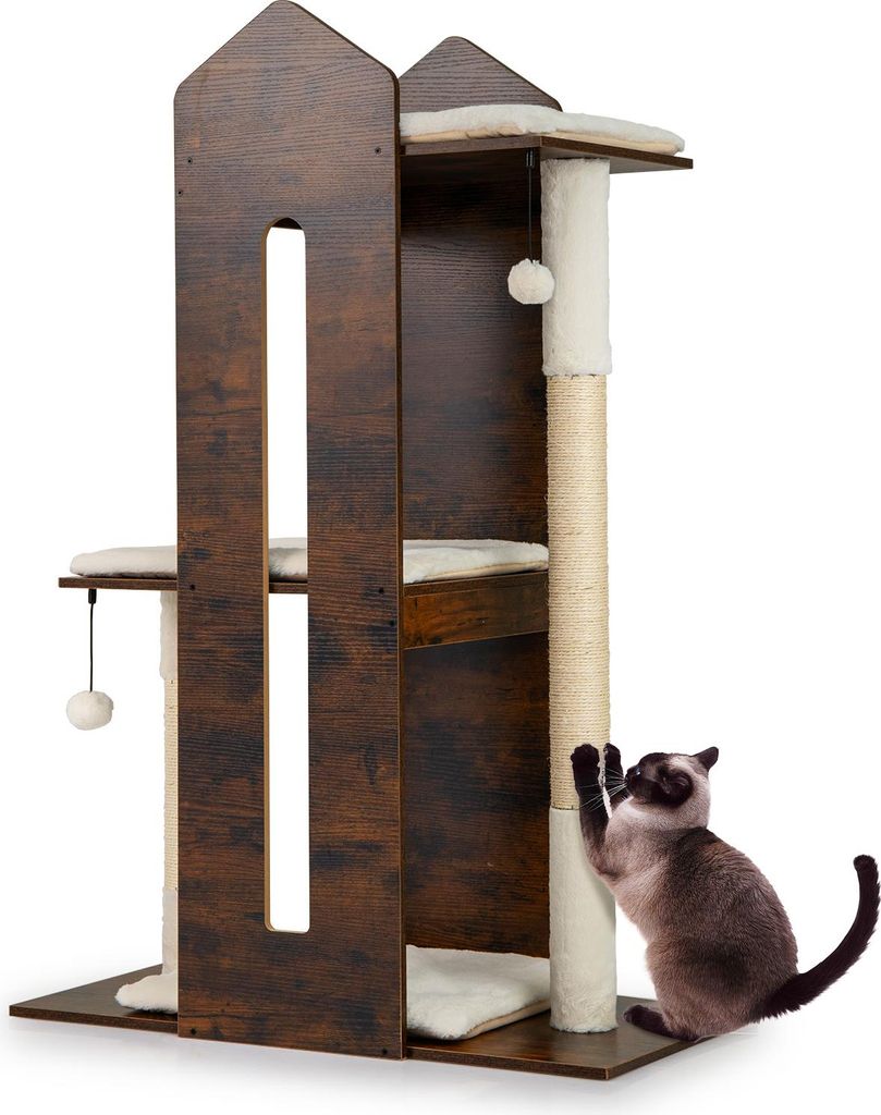 COSTWAY Kratzbaum Holz, 120cm, Katzenbaum mit Kratzsäule, 3 Produktbild 