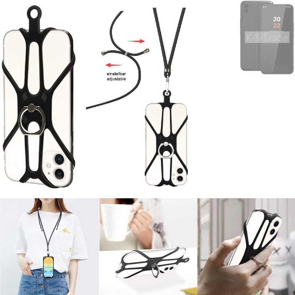 K-S-Trade 3in1 Handykette Handyband Handykordel Halsband Smartphone-Ring Handy-Ring kompatibel mit Volla Phone 22 Fingerhalterung Handyring