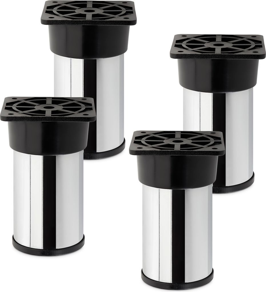 4 Stück Möbelfüße Alfa II 100 mm (+ 10 mm) Ø 50 mm Chrom poliert höhenverstellbare Möbelbeine aus Stahl Sotech