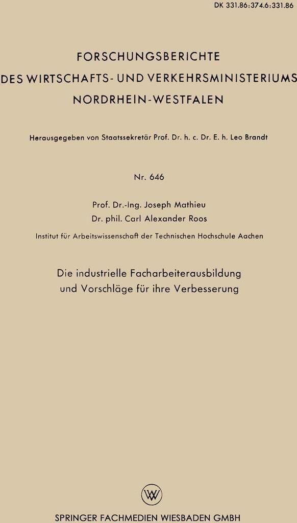 Die industrielle Facharbeiterausbildung und Vorschläge für ihre Verbesserung