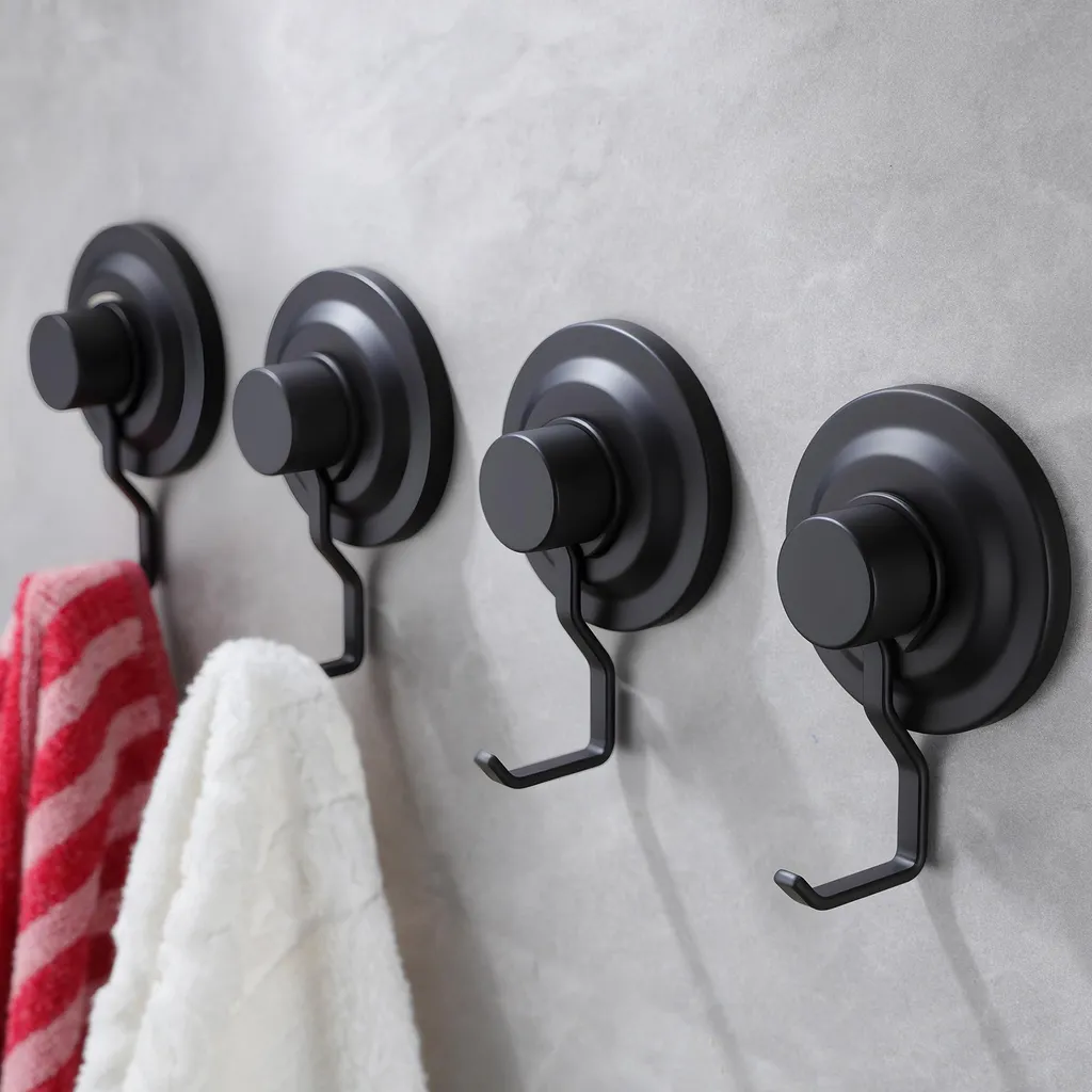 Crochet adhésif noir sans perçage pour serviette salle de bain x4