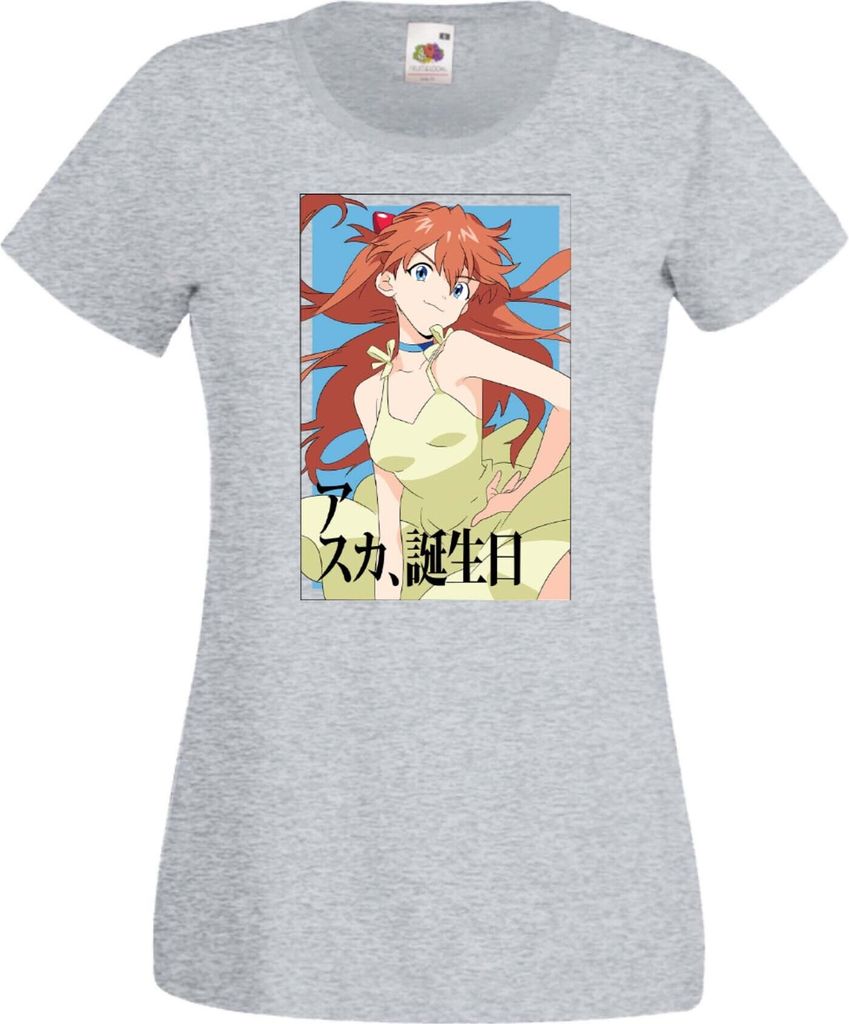 Damen T-Shirt Anime Manga Neon Anime Genesis Manga Evangelion Asuka Langley Soryu 03 Asuka Langley, Lady 2XL / Blau