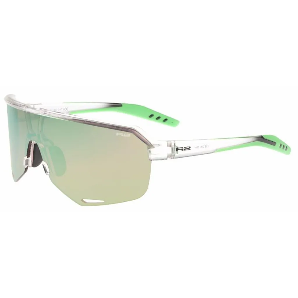 Lunettes de soleil sport R2 Fluke monture transparente et vert revo