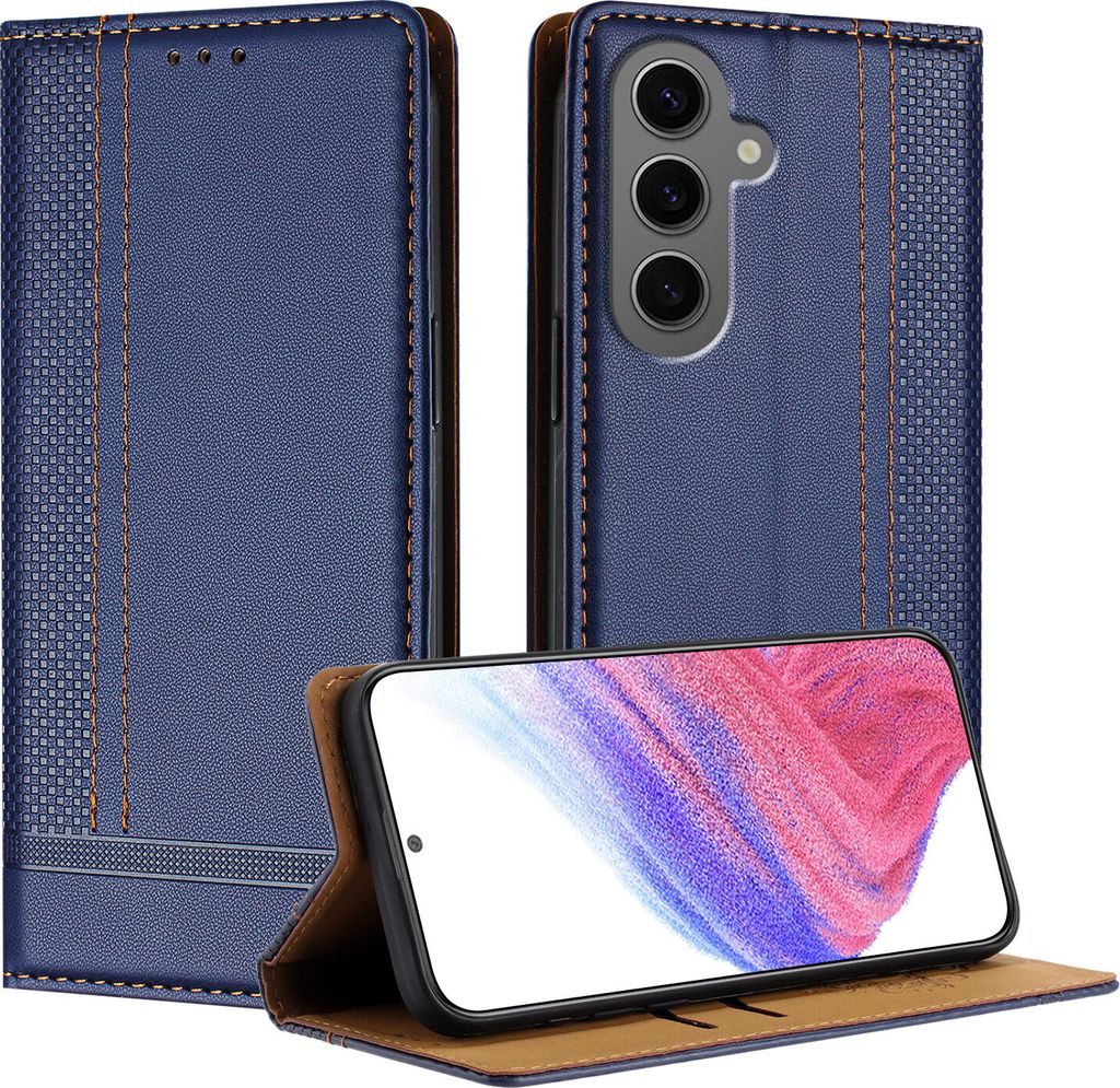 Handyhülle für Samsung Galaxy S25 Plus Leder Flip Klappbare Schutzhülle mit Standfunktion Blau