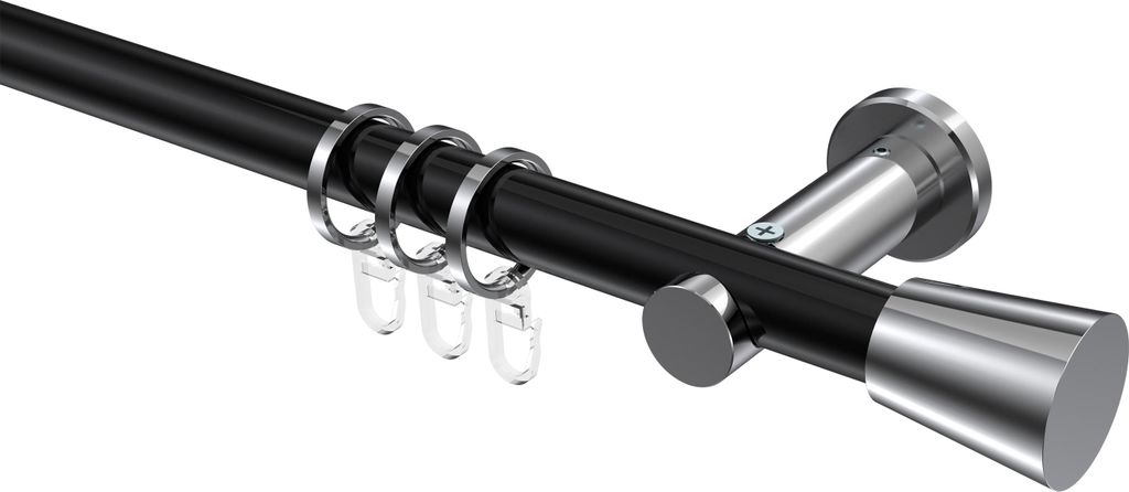 Interdeco Gardinenstange / Vorhangstange Schwarz / Chrom, Typ Platon Sitra (Konus), 20 mm Ø 1-läufig, 480 cm