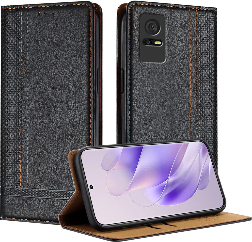 Handyhülle für TCL 405 /TCL 406 /TCL 408 Leder Flip Klappbare Schutzhülle mit Standfunktion Schwarz