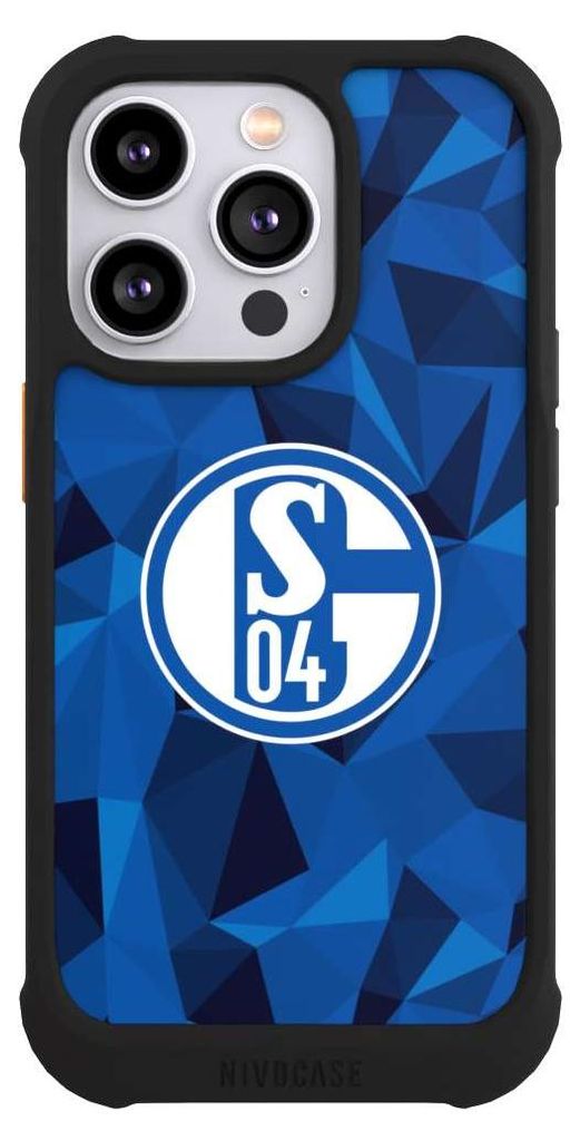 NIVOCASE Hülle für Apple iPhone 14 Pro Stoßfeste Handyhülle NIVOmax Case Schwarz Camouflage FC Schalke 04 Muster