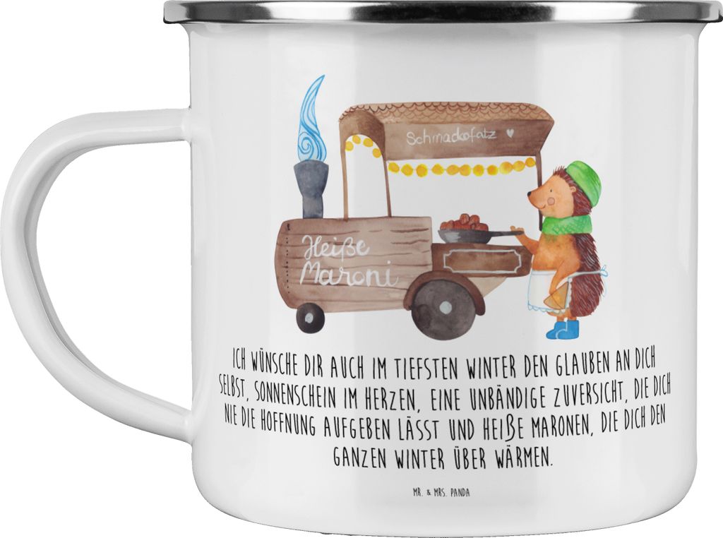 Mr. & Mrs. Panda Haferl Igel Maronen - Weiß - Geschenk, Pott, Kastanien, Duft, Reisebecher, Weihnachten, Teetasse, Emaille Tasse, Becher, Kaffeepo...