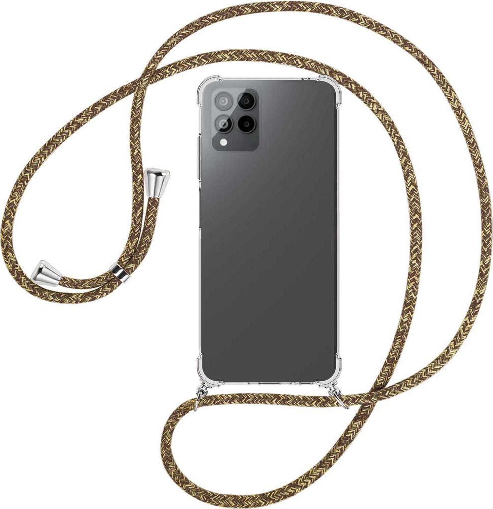 Handykette Backcover-Schutzhülle mit Band (Metall silberfarben) für Telekom T Phone Pro, T-Mobile Revvl 6 PRO 5G - braun+beige