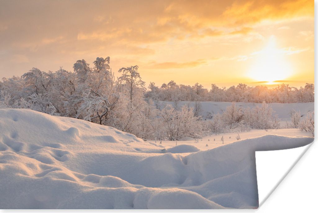 MuchoWow Poster Ein hügeliges und verschneites Gebiet in Lappland 120x80 cm - Bilder