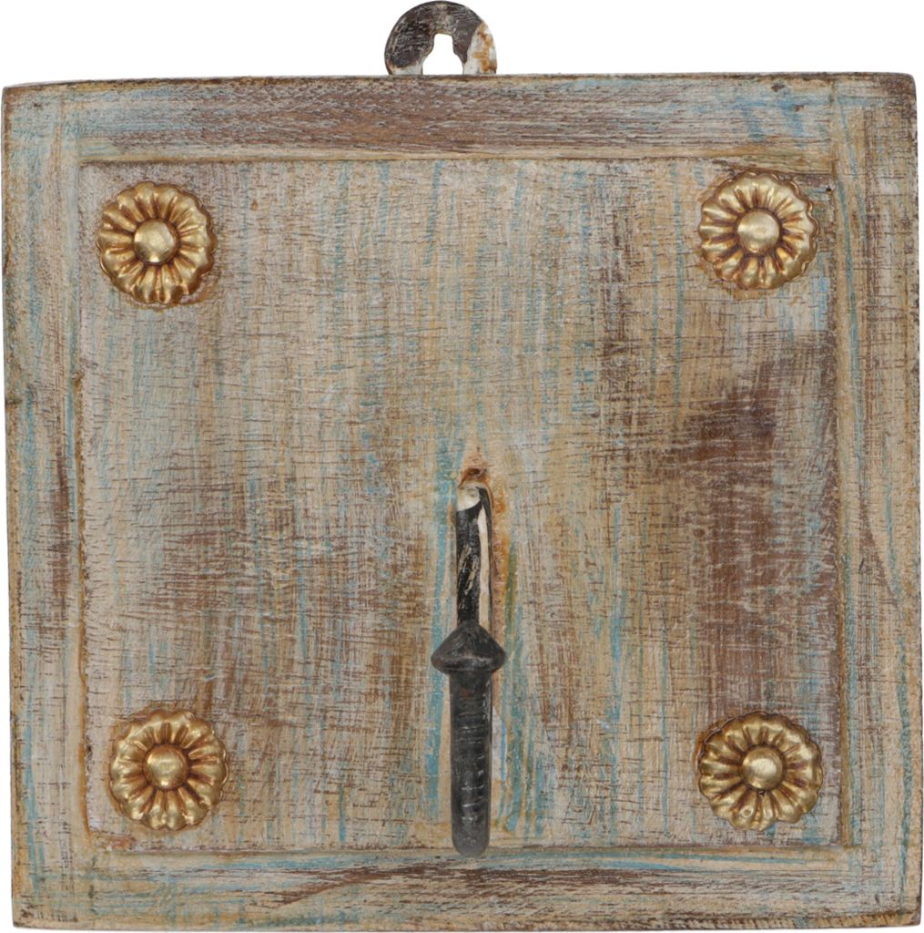 Garderobenhaken, Holz Kleiderhaken im Kolonialstil - Design 2, Creme-weiß, Holz,Messing, 10,5*10,5*2 cm, Wandhaken aus Holz, Metall & Keramik