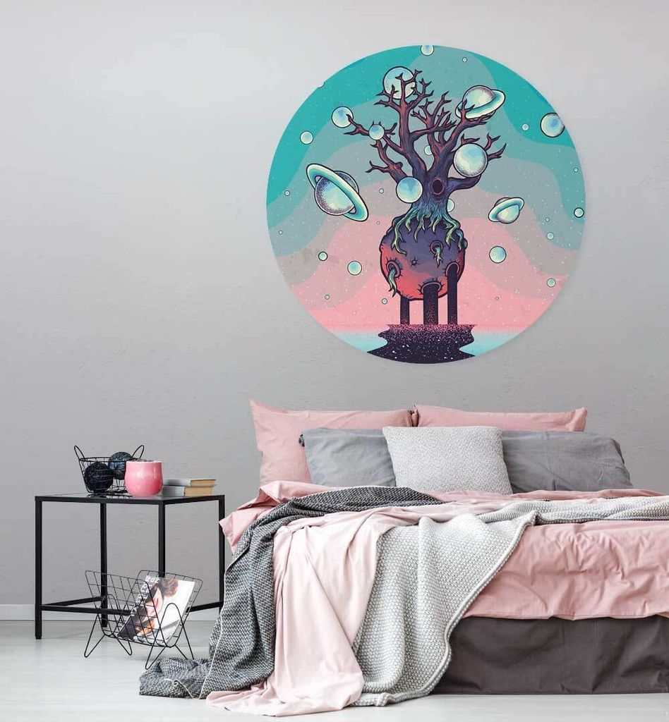 Fototapete Weltraum Baum bunt rund, Material:Superior Vlies 350g/qm, Größe Tapete:130cm rund