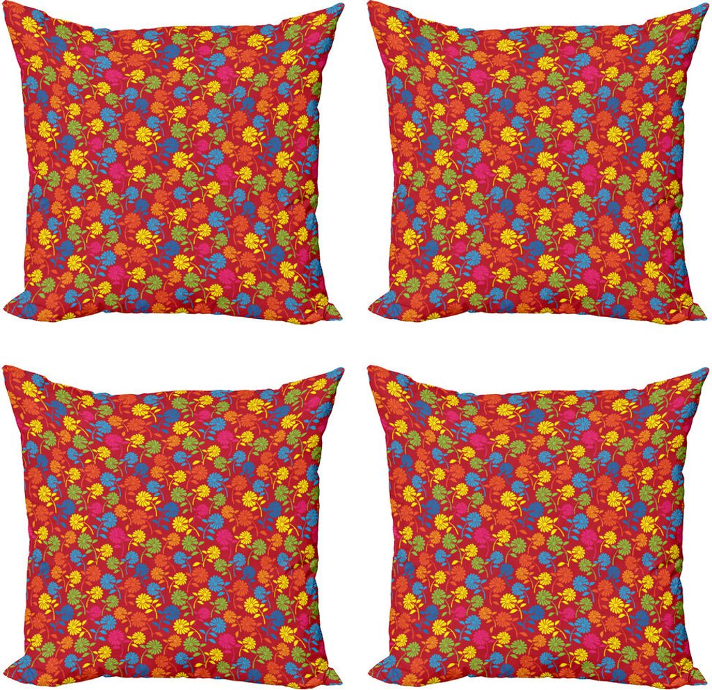 ABAKUHAUS Blume Kissenbezug Set (4 Stück), Bunt Blooming Daisy, Moderner Doppelseitiger Digitaldruck, 40 cm x 40 cm, Mehrfarbig