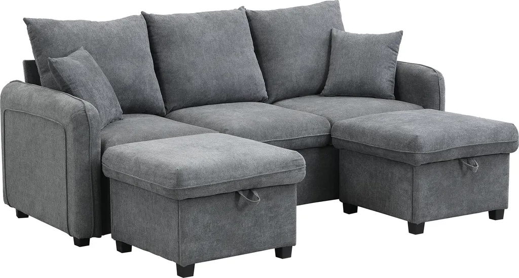 Canapé convertible en chenille avec rangement et pouf modulable Sweiko - 17