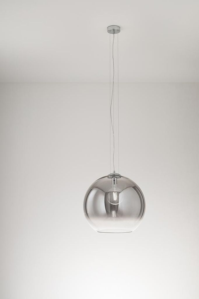 Pendelleuchte Serie 10S48526 aus mundgeblasenem Glas, Rauchglas und Chrom, E27, Ø45 cm, Höhe 191 cm - Perenz