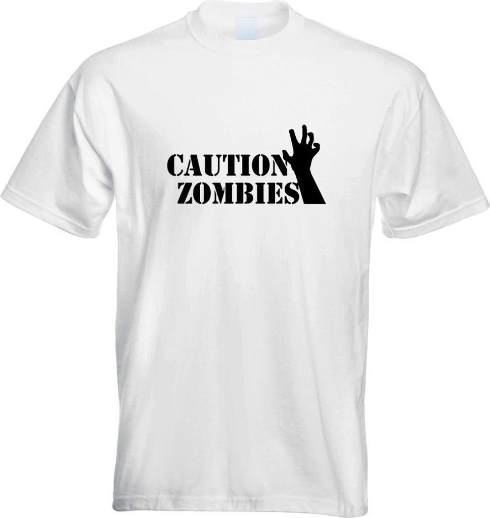 Kiwistar - T-Shirt - Weiss - Caution Zombies Motiv Bedruckt Funshirt Design Print - mit Motiv Bedruckt - Funshirt Design - Sport - Freizeit - Herre...