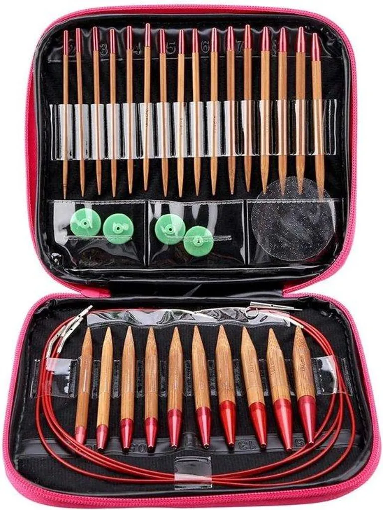 Aiguilles à tricoter légères en bambou et aluminium - Set de 13 tailles