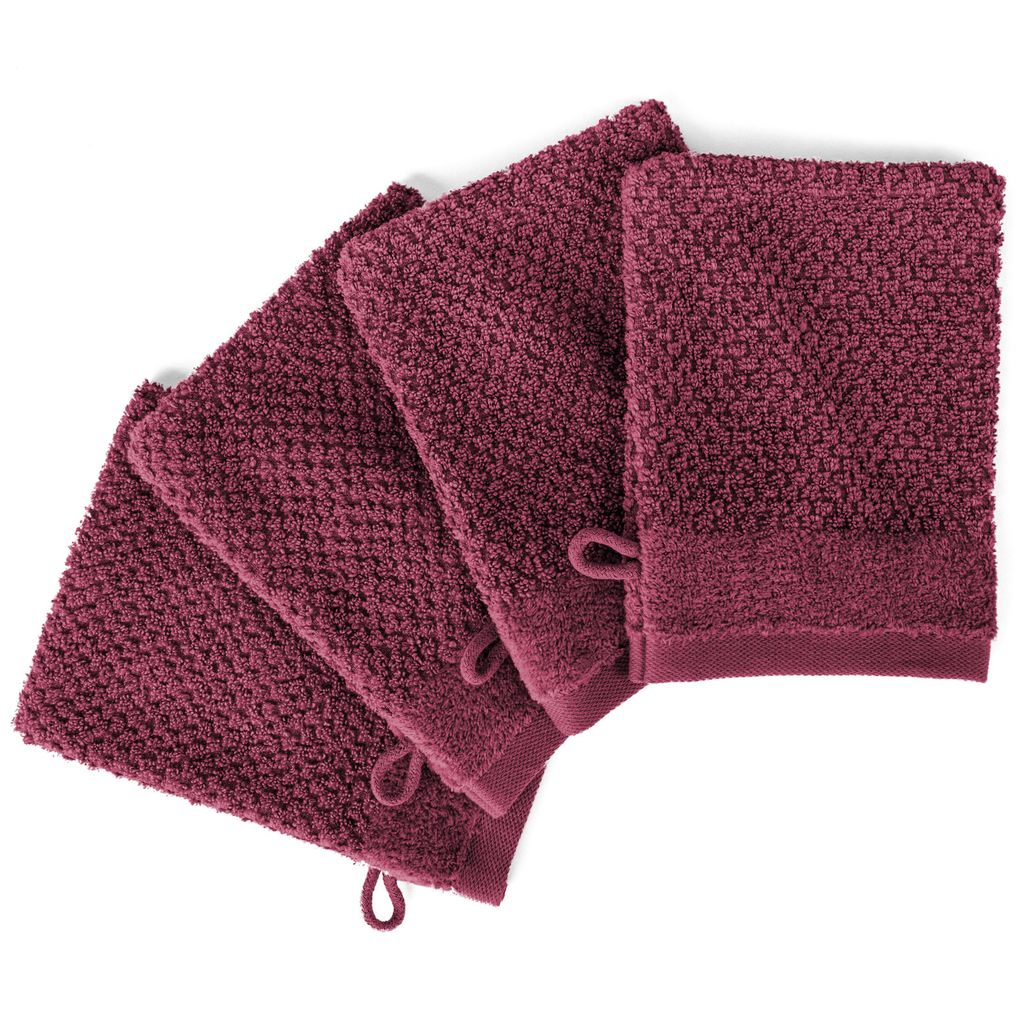 Pure Label 4-TLG Waschhandschuh Waschlappen Set mit Anhängeschlaufe aus 100% Baumwolle, saugstarkund weich | 4 Waschlappen 16x21cm, Beere