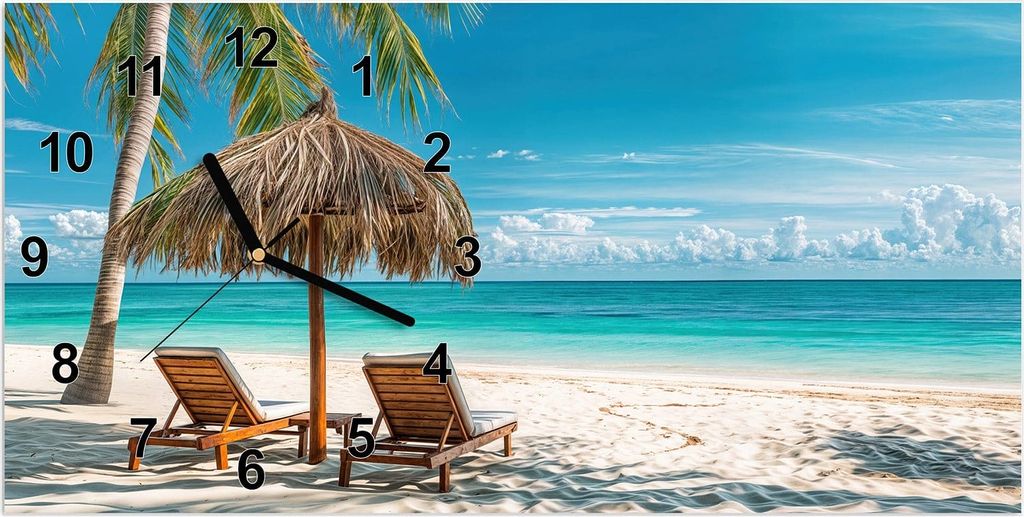 Wanduhr aus Glas mit Motiv Strandparadies- 60 x 30 cm - inkl. Aufhängesystem