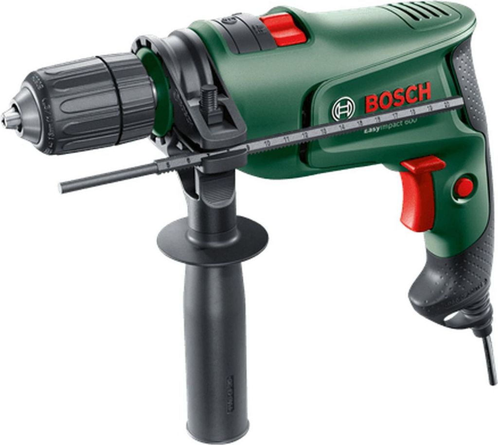 A Bosch EasyImpact 600 hammer drill is shown against a white background.