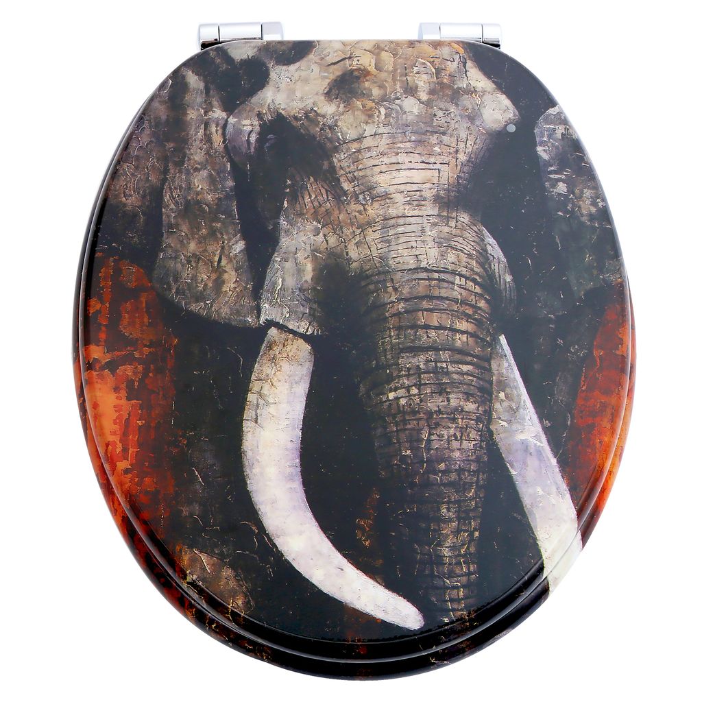 Style home Toilettendeckel WC-Sitz mit Absenkautomatik Holzkern Klobrille und Klodeckel mit Softclose-Mechanismus, O Form Toilet Seat, Elephant