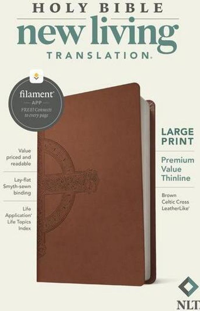 NLT Large Print Premium Value Thinline Bible, Filament Enabled Edition (Leatherlike, Brown Celtic Cross)
