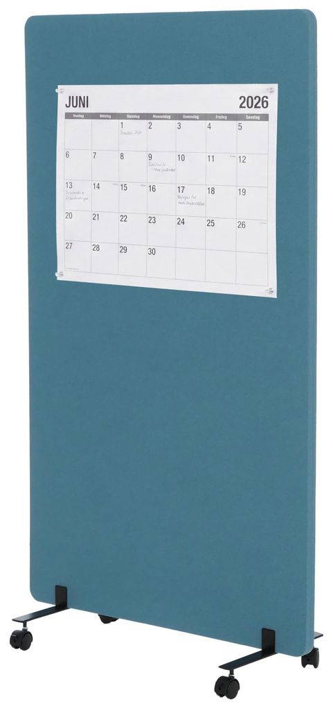 Akustik-Trennwand MCW-G77, Büro-Sichtschutz Raumteiler Pinnwand, doppelwandig rollbar Stoff/Textil 147x80cm türkis