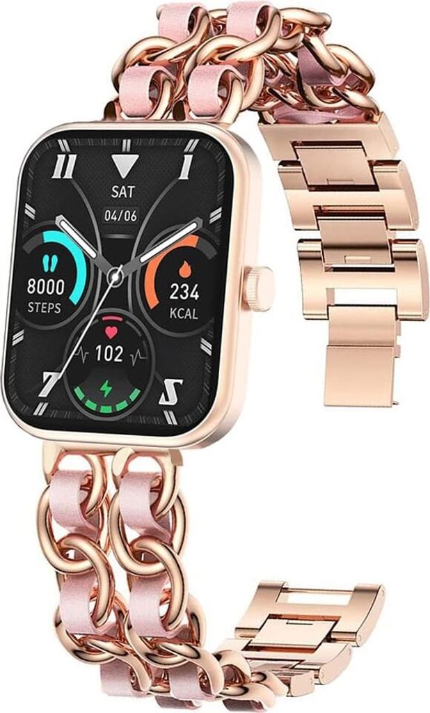 Blueshaweu Frauenkettenbänder kompatibel mit Blackview SmartWatch 1,83 Zoll, Edelstahlgurt, Lederschlaufe Ersatzgurt für Blackview W20 SmartWatch