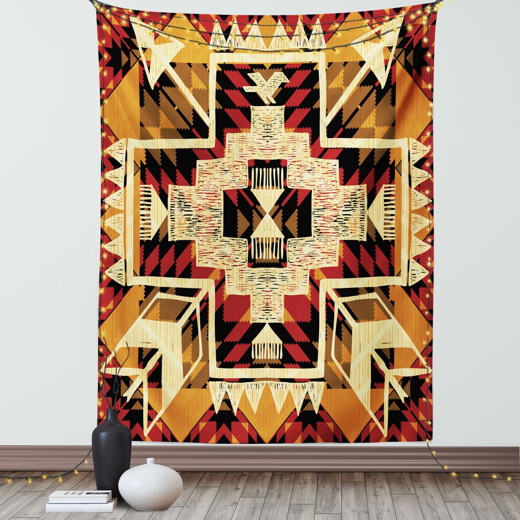 ABAKUHAUS Pfeil Wandteppich, Amerikanischer Ureinwohner Inspirierte Retro Musterung, Wohnzimmer Schlafzimmer Seidiger Satin Wandtuch, 150 x 200 cm,...