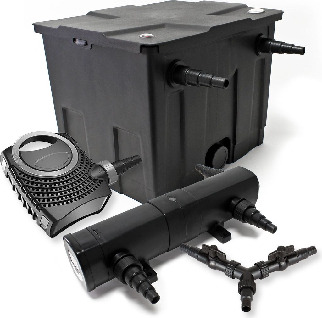 SunSun Komplettset: CBF-350 Teichfilter bis 12000 L Teichfilteranlage als Durchlauffilter, CTF-8000 SuperECO Teichpumpe 8000l/h 70W, CUV-218 Teichk...