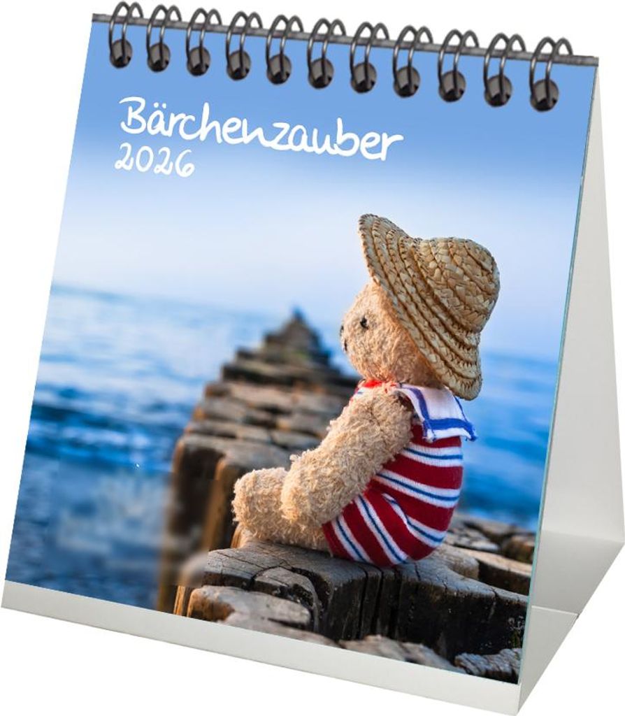 Bärchenzauber Tischkalender 10cm x 10cm für 2026 Teddy und Bärchen - Geschenkset Inhalt: 1x Kalender 1x Weihnachtsanhänger 1x Grußanhänger (g...