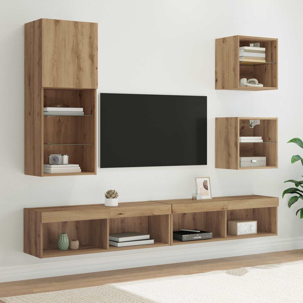 "Schlussverkauf" TV Wand Einheiten mit LED 5 Stück - Standschrank Mit Stauraum - Artisan-Eiche Holzwerkstoff C6496