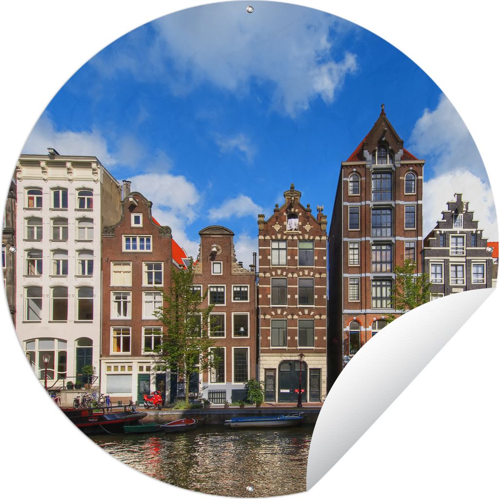 MuchoWow Gartenposter Outdoor-Poster Rund Amsterdam - Sommer - Boot Ø 90 cm Gartendeko Rundes Poster draußen